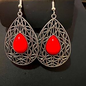 Red Tear Drop Earrings